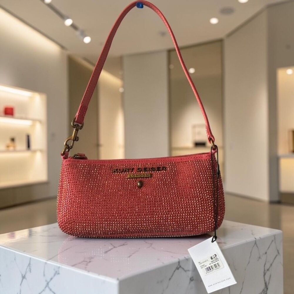 Kurt Geiger London Pink Crystal Rhinestone Shoulder Bag | Dust Bag & Tags NWT